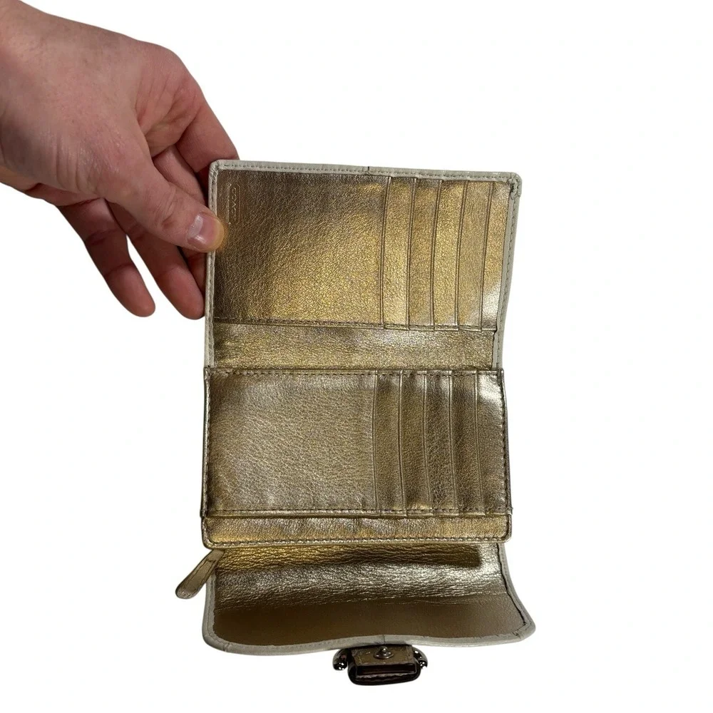 Coach White & Gold Leather Soho Buckle Envelope Wallet‎